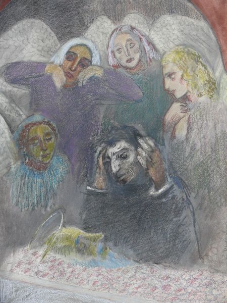 Прощание с Комитасом / Чаренц и армянские ангелы, 54,5 х 70, бумага, акварель, 1999 г.